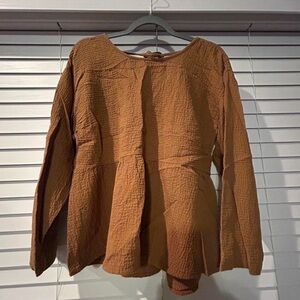 Brown Textured Long Sleeve Top